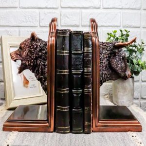 Wall Street Stock Market Bull VS Bear Bookends Bronze Electroplated Figurine