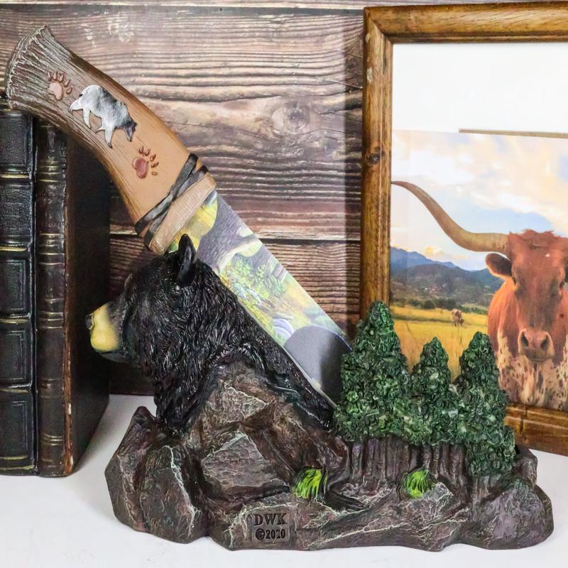 Black Bear In Mountain Forest Landscape Statue With Large Letter Opener Dagger
