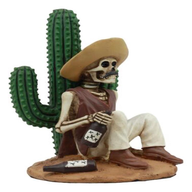 Day of The Dead El Borracho Drunk Desert Bandit By Cactus Skeleton Statue