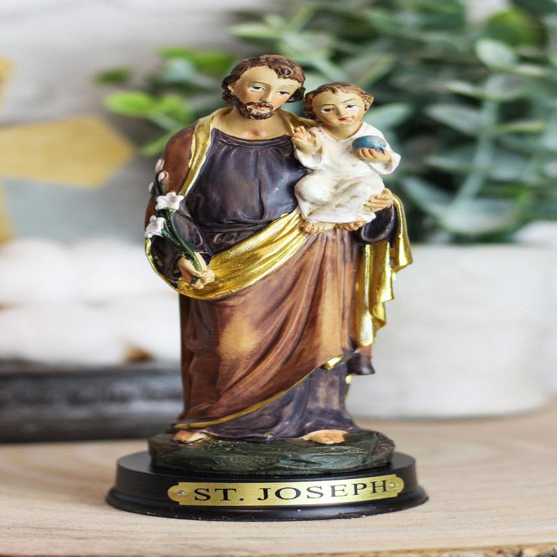 Ebros Catholic Divinity Saint Joseph Carrying Baby Jesus Figurine 5"H Holy Family