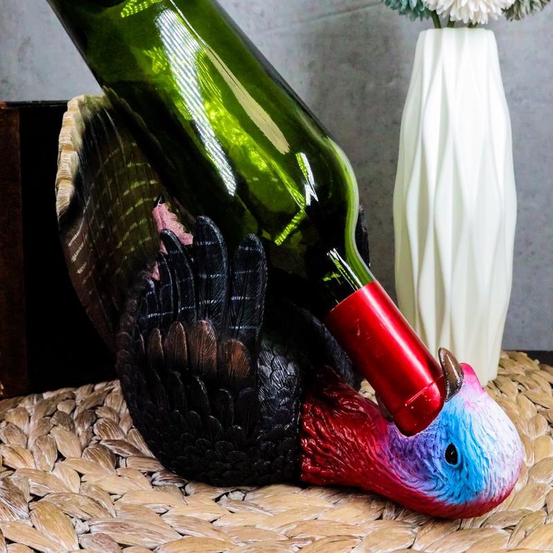 Ebros Festive Gobbler Wild Turkey Wine Holder Wine Bottle Caddy Figurine 9.5"L
