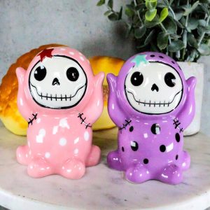 Ebros Furrybones Purple & Pink Spotted Octopus Ceramic Salt N Pepper Shaker