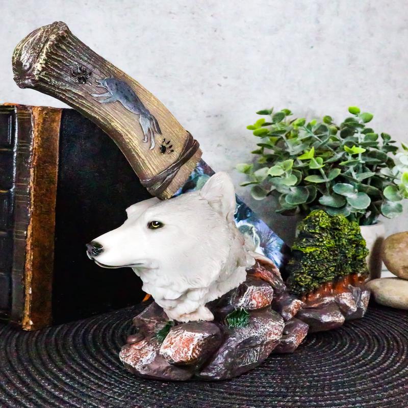 Ebros Gray Wolf In Forest Scene Centerpiece With Hunting Knife Letter Opener Statue