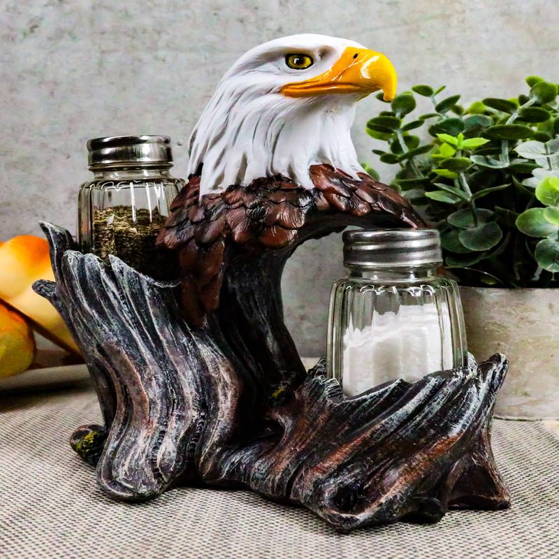 Ebros Patriotic American Bald Eagle Glass Salt & Pepper Shakers Holder Figurine Set