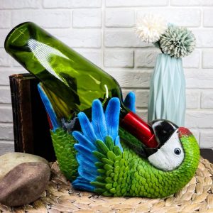 Ebros Rio Rainforest Jungle Green Scarlet Macaw Parrot Wine Bottle Holder