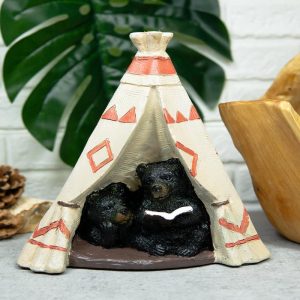 Ebros Rustic Forest Black Bear Cubs Story Time Reading Book In Teepee Hut Figurine