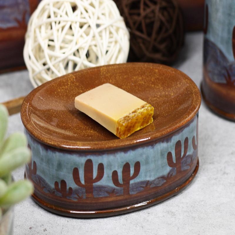 Ebros Rustic Southwestern Desert Cactus Arizona Bathroom Vanity Bar Soap Dish Holder