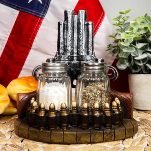 Ebros Western Revolver 6 Shooter Pistols & Bullet Rounds Salt Pepper Shakers Set