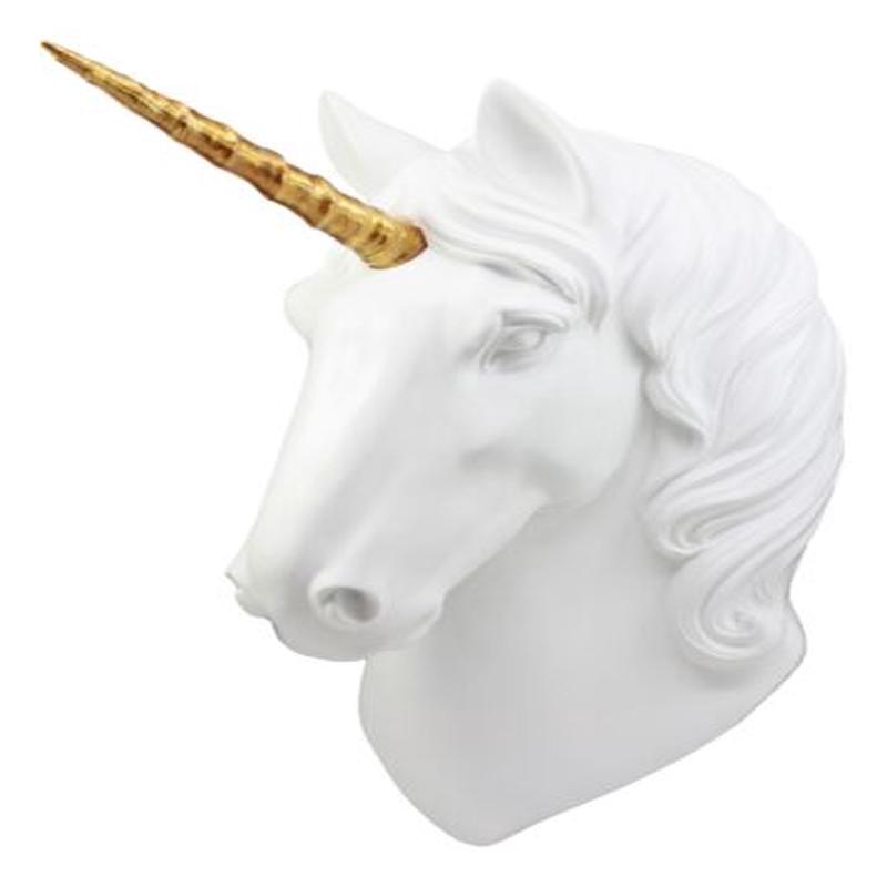 Enchanted Golden Horned Unicorn 3D Art Wall Decor Figurine Ancient Fabled Steed