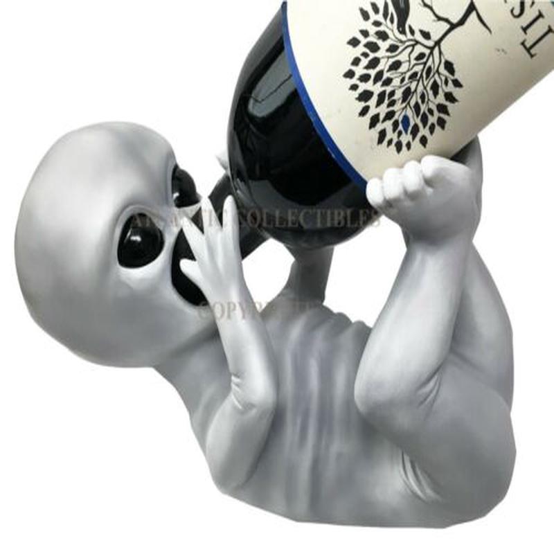 Extra Terrestrial Alien UFO Outer Space Colony Wine Bottle Holder Figurine Decor