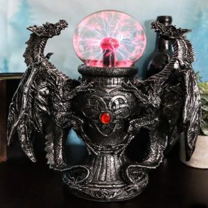 Fantasy Double Dragons Protecting Oracle AC Flashing Electric Ball Figurine