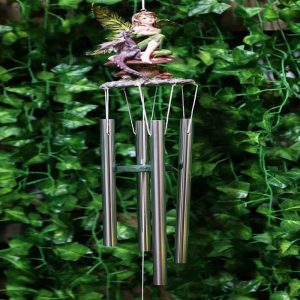 Fantasy Green Petal Rain Dance Tribal Fairy With Dragon Pet Wind Chime Decor