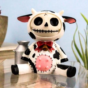 Furry Bones Moo Moo Bovine Cow Skeleton With Milk Jug Statue 2.25"H Furrybones