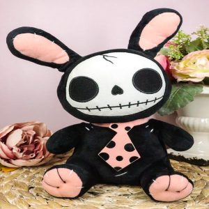 Furry Bones Skeleton Black Tuxedo Bunny With Pink Polka-dot Tie Plush Toy Doll