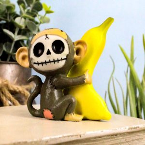 Furrybones Munky Monkey Loves Banana Voodoo Skeleton Figurine 3"Tall Furry Bones