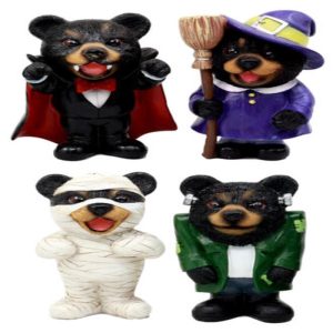 Halloween Frankenstein Witch Mummy Vampire Terror Bears Figurine Set of 4