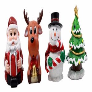 Merry Christmas Santa Reindeer Snowman And Christmas Tree Figurine Set 4"H Jolly