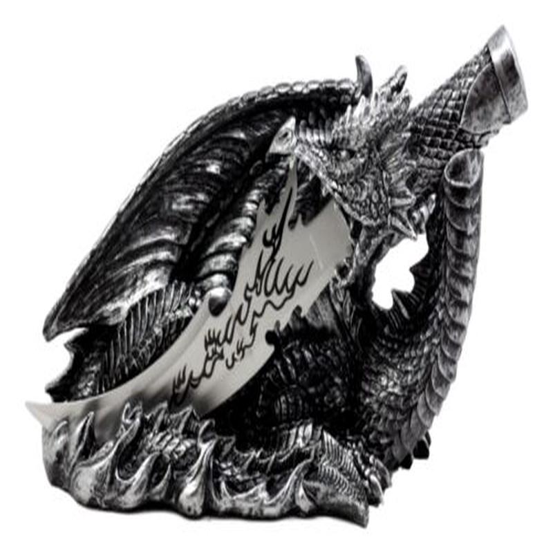 Mythical Flame Fury Of The Bahamut Dragon Letter Opener Dagger With Base Statue