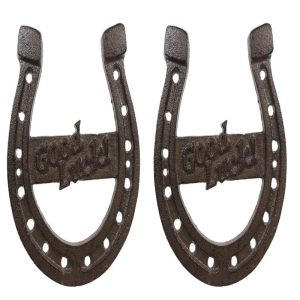 Pack Of 2 Rustic Western Cast Iron Horseshoe Good Luck Sign Wall Decor Plaque