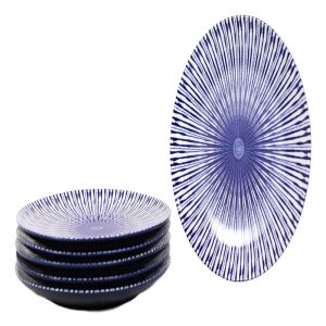 Pack Of 6 Modern Blue White Geometric Focus Porcelain Round Lunch Salad Plates