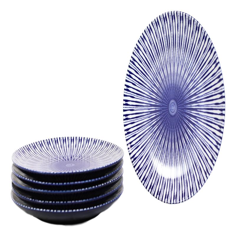 Pack Of 6 Modern Blue White Geometric Focus Porcelain Round Lunch Salad Plates