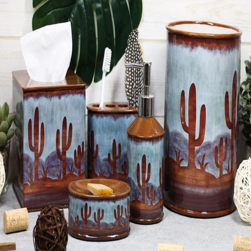Rustic Southwestern Desert Cactus Arizona Wilderness 5 Piece Powder Bathroom Set