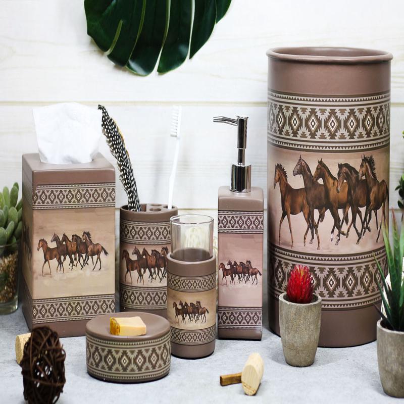 Western Running Horses With Southwest Navajo Vectors 6 Piece Bathroom Accent Set