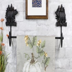 Cast Iron 24"L Rustic Forest Black Bear By Pine Trees Wall Bath Towel Bar Rack