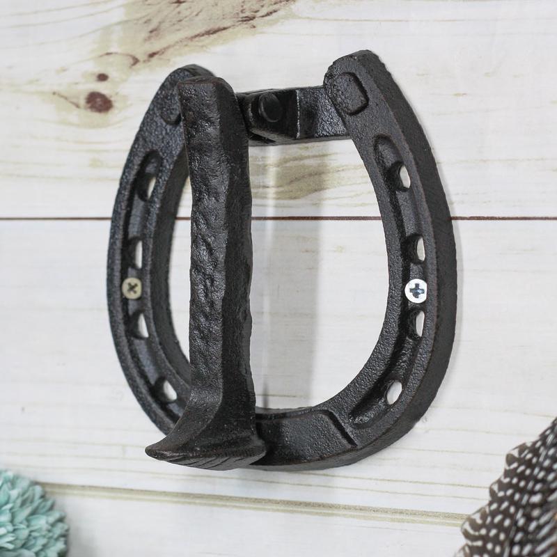 Cast Iron Rustic Farmhouse Cowboy Horseshoe Cutout With Nail Spike Door Knocker