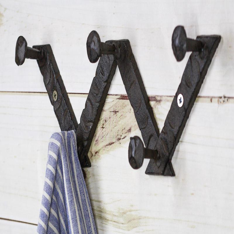 Cast Iron Rustic Industrial Farmhouse Railroad Nail Spikes 5 Peg Wall Hooks