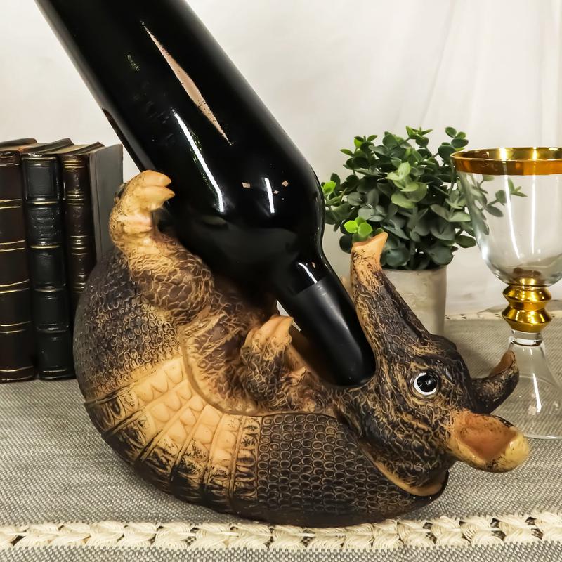 Coiled Wild Desert Armadillo Guzzler 9.5" Long Wine Bottle Holder Caddy Figurine