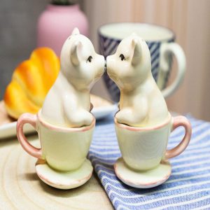 Ebros  Couple Kissing Teacup Miniature Pigs Hog Heavens Ceramic Salt Pepper Shaker Set