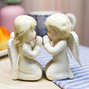 Ebros Nostalgic Praying Boy And Girl Angels Magnetic Ceramic Salt Pepper Shakers Set
