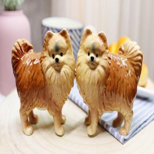 Ebros Pom Pom Golden Groomed Pomeranian Attractives Magnetic Salt Pepper Shakers