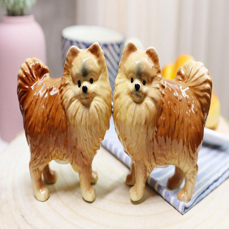 Ebros Pom Pom Golden Groomed Pomeranian Attractives Magnetic Salt Pepper Shakers