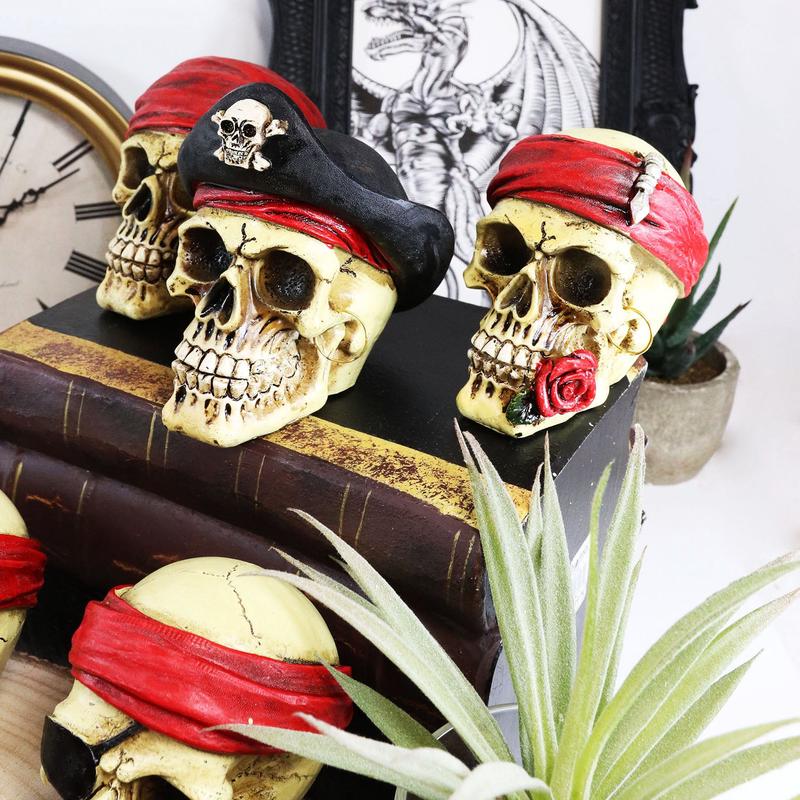 Ebros Set of 4 Skeleton Pirate Captain Marauders Caribbean Sea Terrors Skulls Figurine