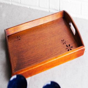 Floral Pattern Sturdy Solid Wood Food Tea Butler Tray Platter With Handles 16"X11"