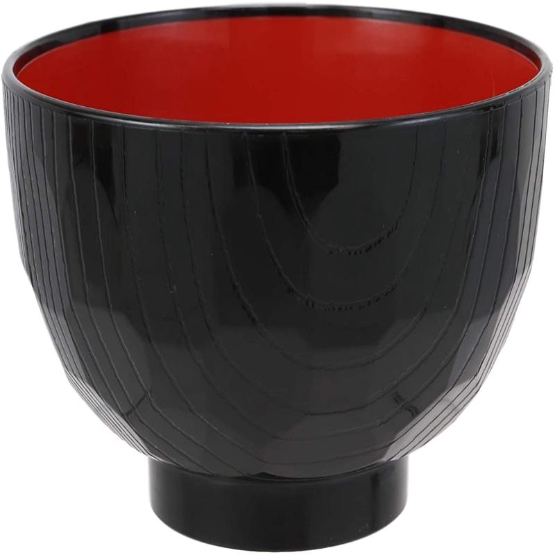 Made In Japan Black Red Lacquer Copolymer Plastic Rice Bowl Beehive Pattern