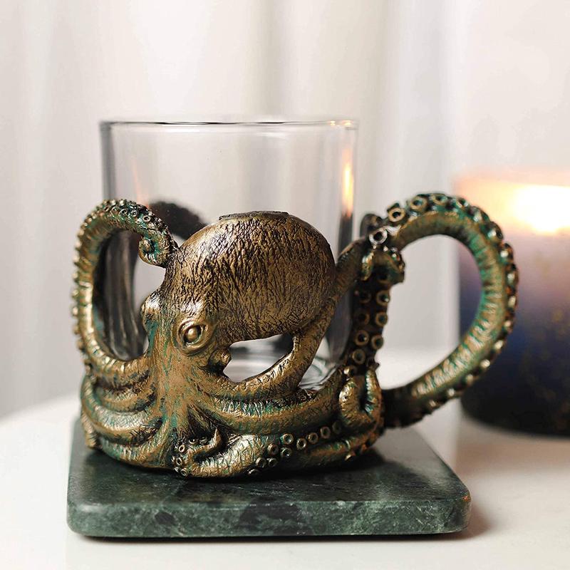 Nautical Sea Octopus Kraken Glass Votive Candle Holder Figurine / Coffee Mug 8oz