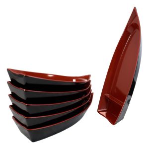 Pack Of 6 Plastic Lacquer Red Omakase Sushi Boat Serving Plate Platter 15"Long
