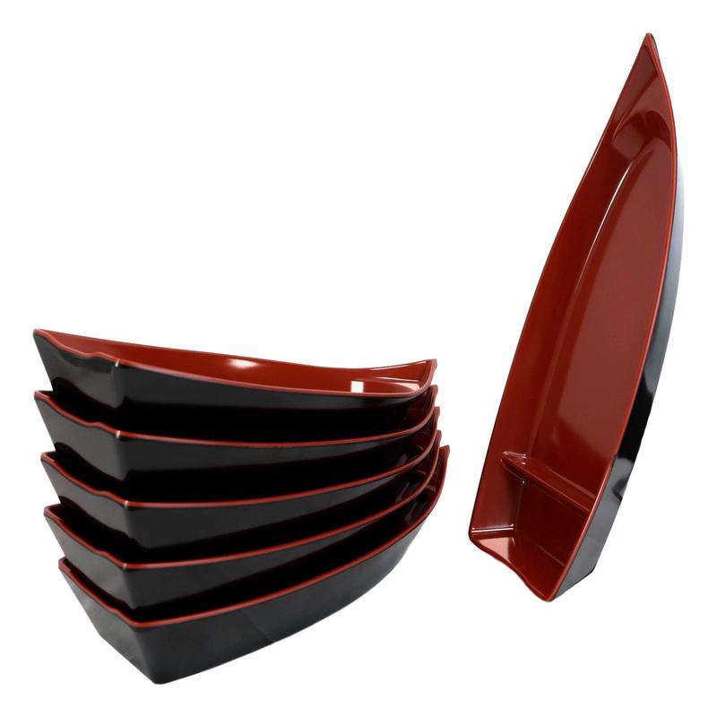 Pack Of 6 Plastic Lacquer Red Omakase Sushi Boat Serving Plate Platter 15"Long