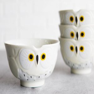 Pack Of 6 White Whimsical Big Eyed Owls Rice Soup Appetizer Sauce Bowls 14oz