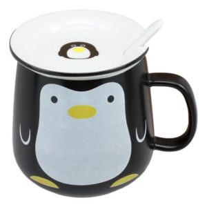 South Pole Aquatic Penguin Ceramic Coffee Tea Mug Drink Cup With Spoon And Lid
