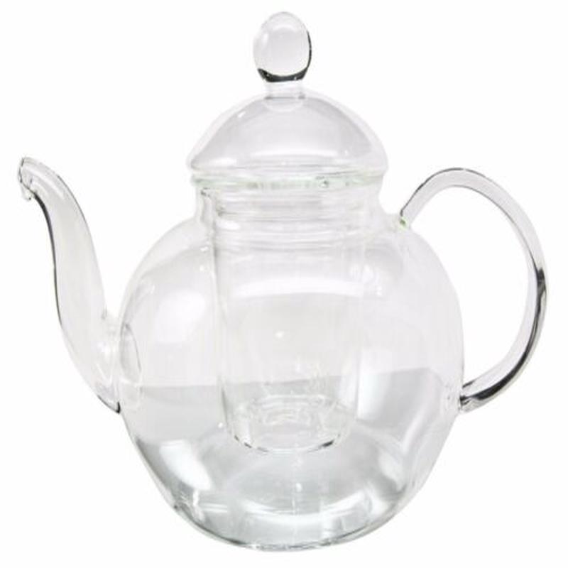 Thermal Resistant Borosilicate Clear Glass 34oz Tea Pot With Leaves Infuser