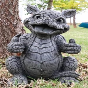 Whimsical Good Job Thumbs Up Dragon Garden Statue Faux Stone Resin Finish 10"H