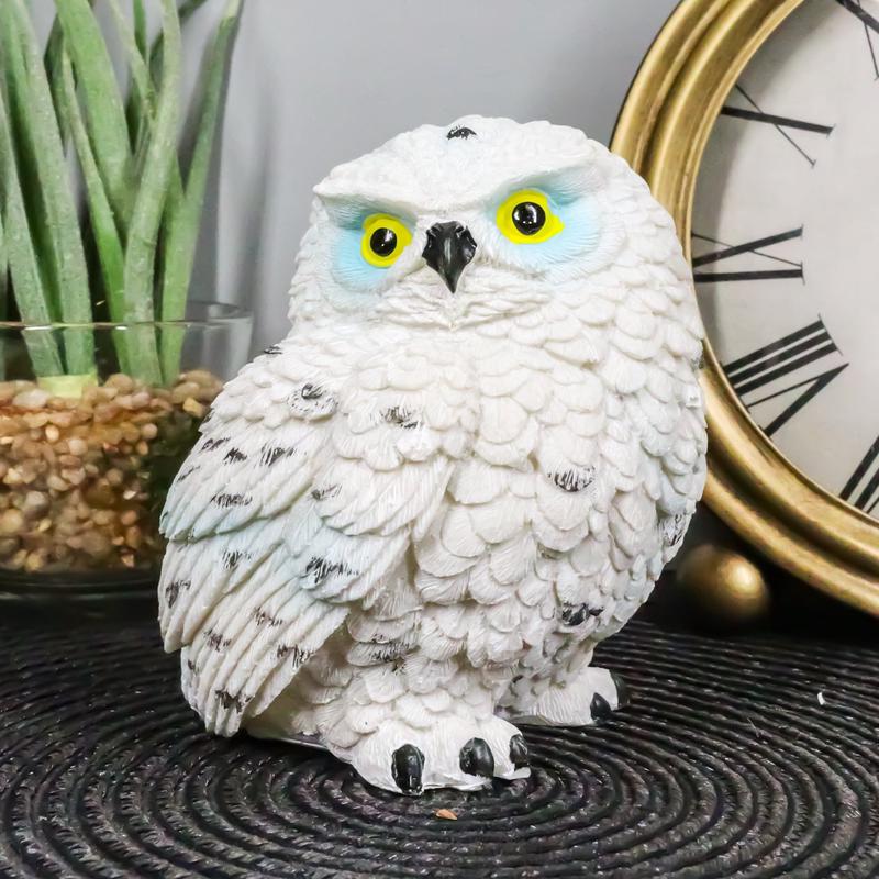 Arctic Ghostlike White Snow Owl Chick Cute Figurine Mini Collectible Sculpture