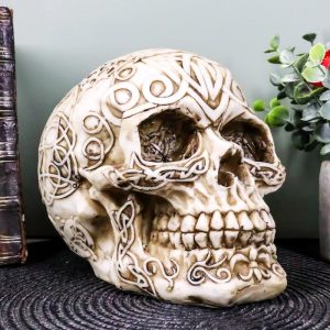 Celtic Tribal Tattoo Homo Sapien Skull Statue Ossuary Skeleton Cranium Figurine