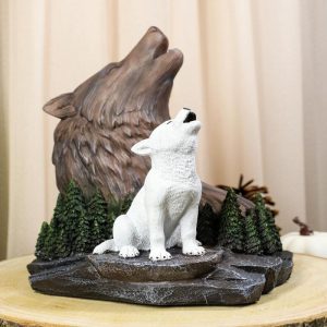 Ebros Howling Alpha Wolf Bust With White Pup By Pine Trees Forest Woodlike Figurine