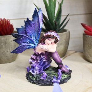 Ebros Sleeping Meadow Lavender Girl Fairy Garden Statue Lazy Summer Day Napping Fairy