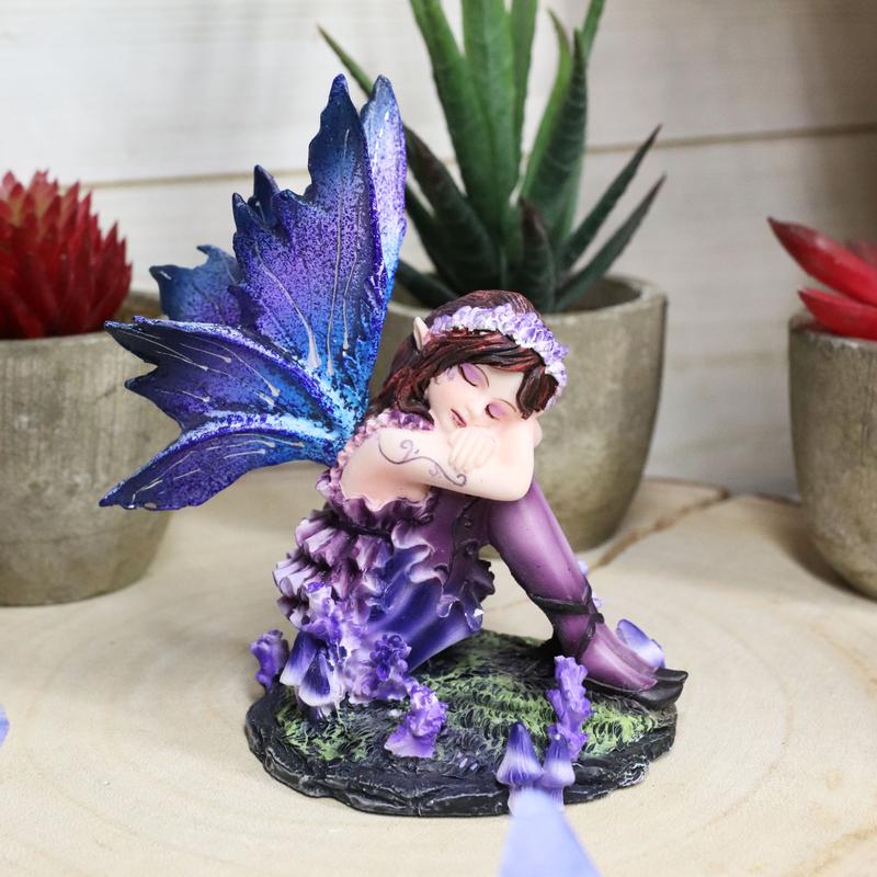 Ebros Sleeping Meadow Lavender Girl Fairy Garden Statue Lazy Summer Day Napping Fairy